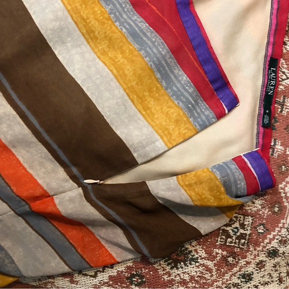 Lauren Ralph Lauren Multicolor Diagonal Stripes High Waist A-line MIDI Skirt - Picture 4 of 11